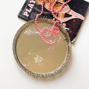 Vintage Antique Round Vanity Mirror Dresser Decorative Accent Perfume Tray